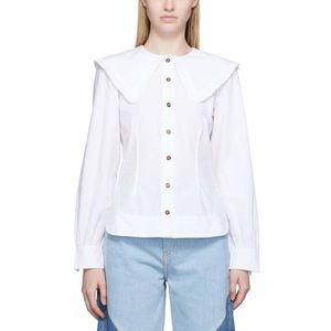 White Ganni ruffle pixie collar blouse/button up shirt